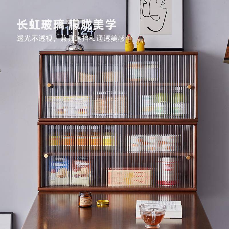 日式餐边柜实木桌面收纳柜餐桌置物架厨房杯子咖啡台面桌上置物柜 - 图0