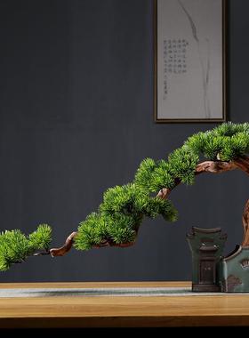 新中式玄关摆件原木树根客厅仿真迎客松盆景假艺商场酒店装饰造景