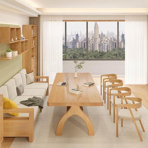 北欧实木大长书桌去客厅化沙发学习桌子书法桌现代简约办公桌原木 - 图1