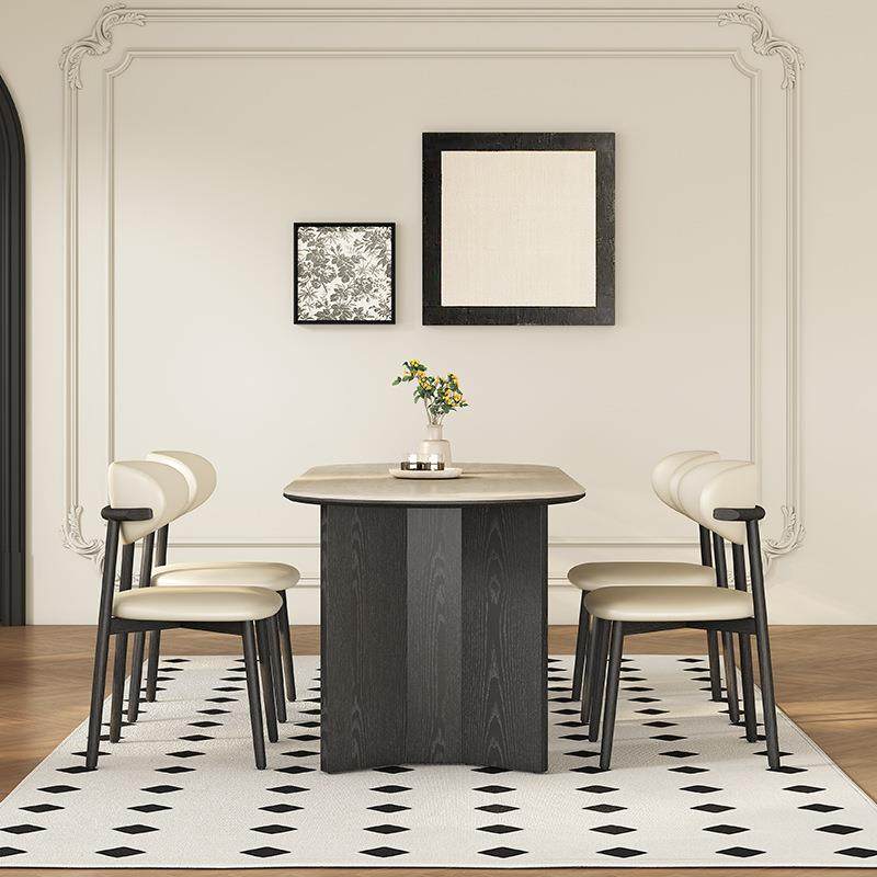 德利丰洞石岩板餐桌椭圆形实木餐桌复古法式饭桌子现代简约小户型,淘宝优惠券,粉丝福利购,淘宝优惠卷