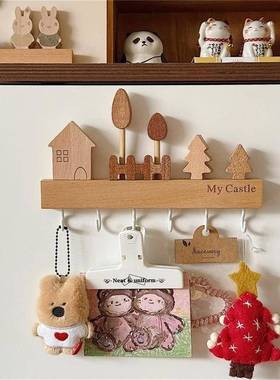 钥匙古收纳玄关摆件挂式口免打孔60收纳架榉木挂钩中壁风门墙上装