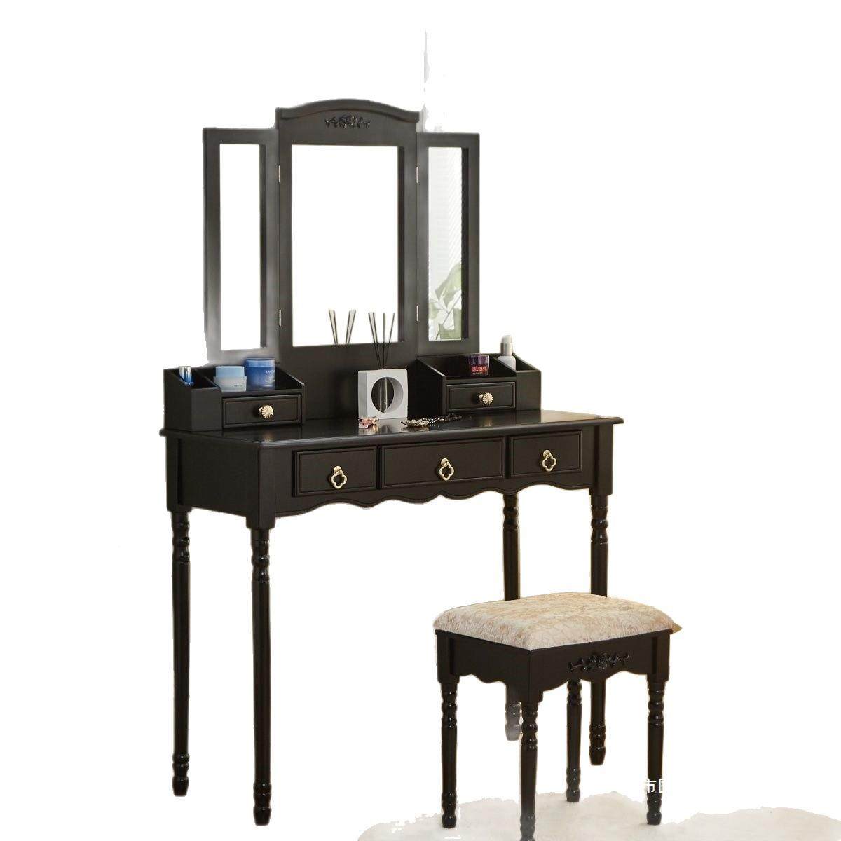 实美式复古木纳深421色梳妆台带镜带室凳卧梳妆桌化妆台小户型收,淘宝优惠券,粉丝福利购,淘宝优惠卷
