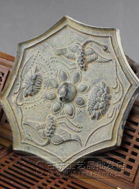 器摆件家现货做旧古装饰品YX-M-093复古青铜做厂旧玩花边形铜铜镜