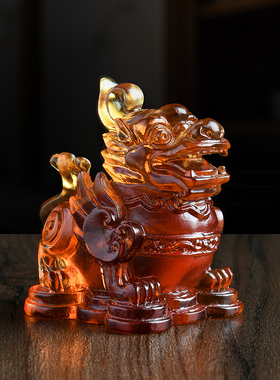 高档古法琉璃麒麟摆件  小号招财貔貅大象如意家居客厅水晶装饰品