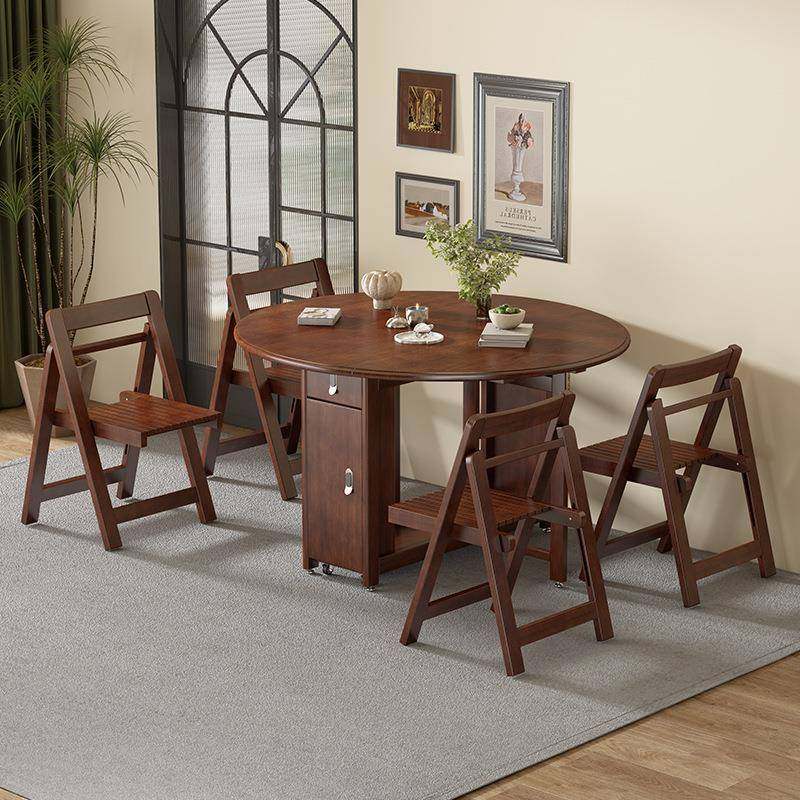 实木餐桌折叠椅子组合可变圆形饭桌可折叠收纳吃饭桌子家用小户型,淘宝优惠券,粉丝福利购,淘宝优惠卷