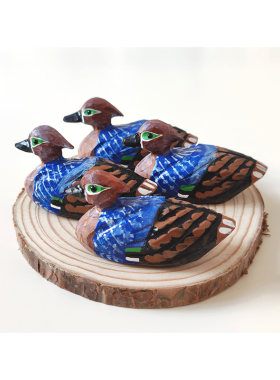 实木手工木雕鸭子卧室床头装饰桌面创意摆件鸳鸯桃花阵拍照道具