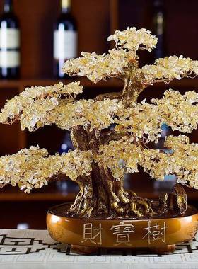 天然黄装水摆晶发财树招财72791566树家居酒柜饰品客电视柜摇钱厅
