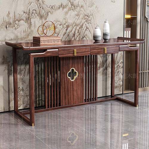 新中式玄关桌乌金木条案客厅入户门靠墙供桌案几玄关台实木玄关柜 - 图1