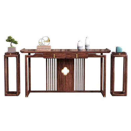 新中式玄关桌乌金木条案客厅入户门靠墙供桌案几玄关台实木玄关柜 - 图3