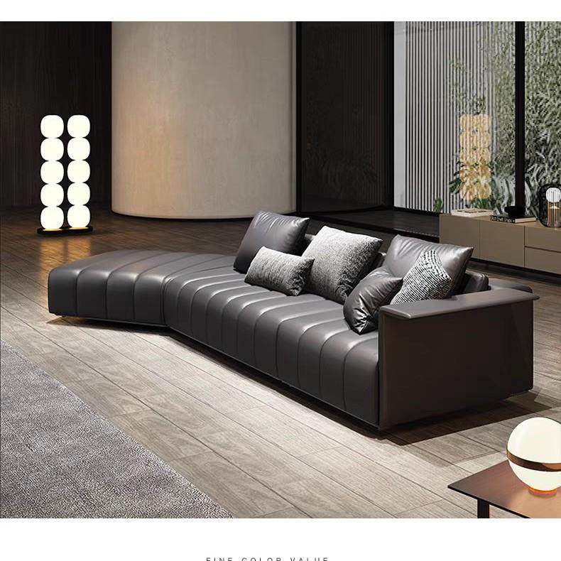 钢琴键意式极简L型真皮沙发轻奢黑色异形沙发客厅大平层弧形沙发,淘宝优惠券,粉丝福利购,淘宝优惠卷