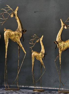 美式复古奢鹿落地庭院店铺橱窗厅电轻柜旁玄关客装饰工视艺DCN大