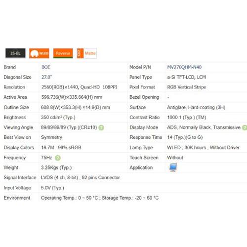 27寸BOE2K液晶屏MV270QHM-N40/MV270QHM-N61/N70MV270QHB-N50 - 图0