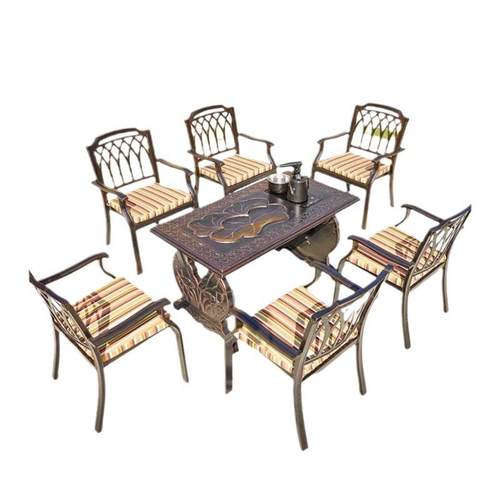 户外铸铝茶桌花园家用休闲单桌庭院铁艺防水室外阳台小茶几桌椅 - 图3