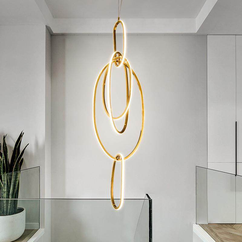 别墅复式楼客厅大吊灯电镀不锈钢金色轻奢高档loft跃层挑空楼梯灯,淘宝优惠券,粉丝福利购,淘宝优惠卷