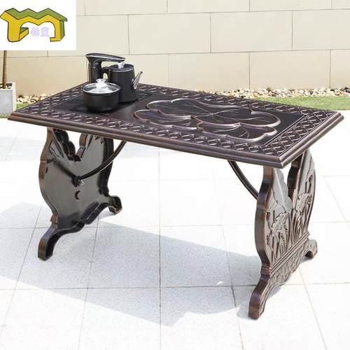 户外铸铝茶桌花园家用休闲单桌庭院铁艺防水室外阳台小茶几桌椅 - 图0