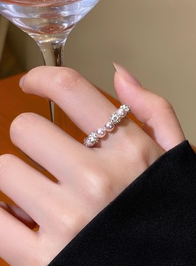 珍珠锆石串珠轻奢小众女士食指戒