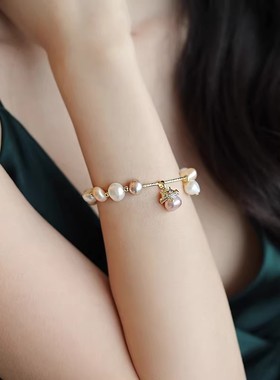 招财猫巴洛克珍珠手链女轻奢