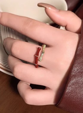 红色竹节双层旺财女士戒指
