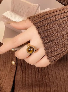 复古虎眼石指环女轻奢高级感