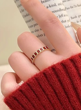 复古安可拉红开口轻奢女士戒指