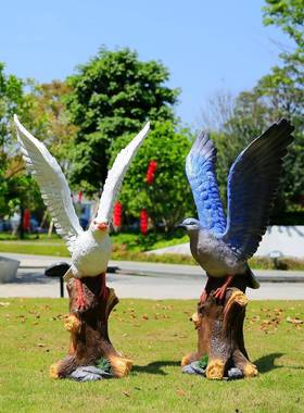 仿真老摆件猫头园鹰雕塑鸵鸟庭模型花院玻璃钢动物园林VSE景观装