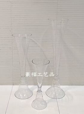 现代简约透明婚庆高脚杯玻璃花瓶酒店大堂桌面软装插花装饰摆件