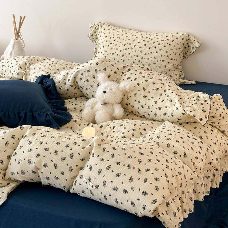 超柔全棉双层纱四件套儿童纯棉三件套花边少女心被套床单床上用品,淘宝优惠券,粉丝福利购,淘宝优惠卷