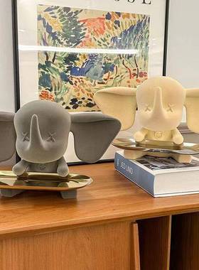 小飞象关摆件托VZX盘门玩钥玄匙收纳潮创意装饰入摆件现代轻奢软