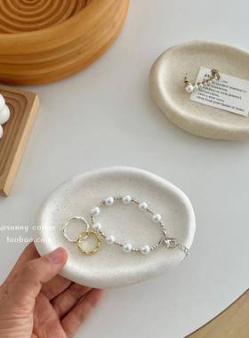 北风椭圆形子陶瓷F9966J97收纳盘欧玄关匙置物盘桌面钥首饰展示托