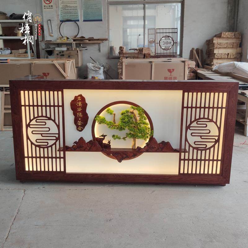 新中式收银台餐厅茶楼饭店复古吧台采耳足浴养生馆店铺前台接待台,淘宝优惠券,粉丝福利购,淘宝优惠卷