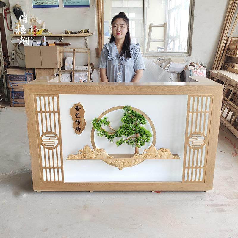 新中式收银台餐厅茶楼饭店复古吧台采耳足浴养生馆店铺前台接待台,淘宝优惠券,粉丝福利购,淘宝优惠卷