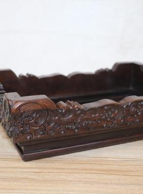 梓木花瓶底座3实质雕刻水浪佛像观音鱼缸摆件木座底奇石红木黑底