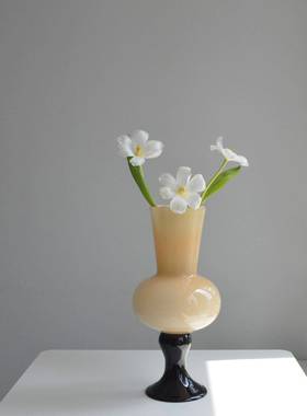 法式中古脚拼色花瓶手工玻高璃家居摆件水养WWA青发百合财树鲜花