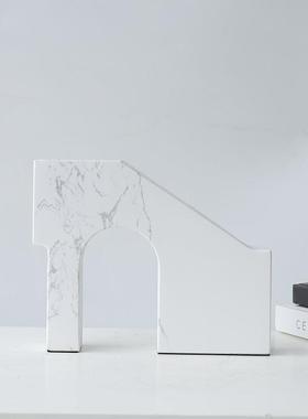 约现代抽象几何大筑理石建创意摆件141样板房厅售楼处客简桌面饰