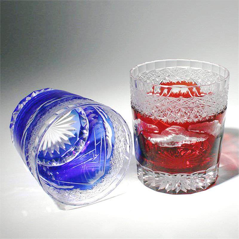 日式江户切子水晶玻璃杯富士山杯双层手工刻花工艺套色家用主人杯,淘宝优惠券,粉丝福利购,淘宝优惠卷