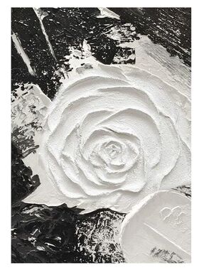 手绘油画玫瑰肌理画抽象客厅玄关装饰画黑白极简立体卧室餐厅挂画