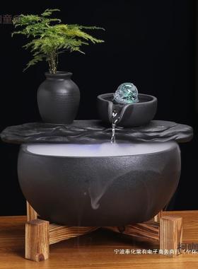 柯咖童陶瓷桌装饰循环鱼缸造景生财水茶几水摆流流件中式喷泉家用