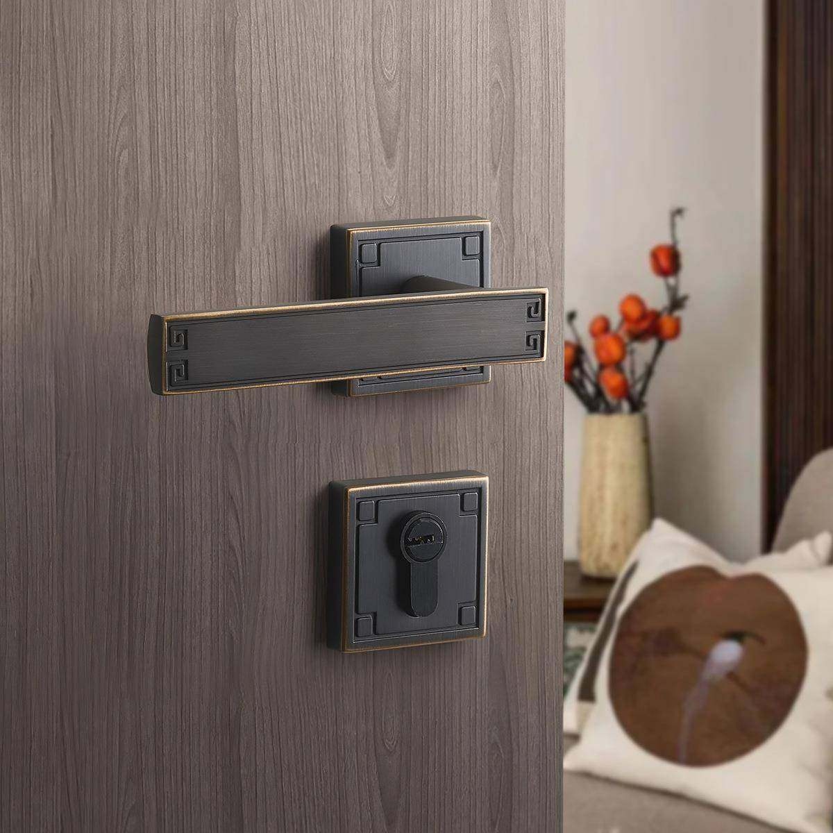 猎睿新中式黄古门锁通用型静音室内门锁门把手房门卧室门锁具分体,淘宝优惠券,粉丝福利购,淘宝优惠卷