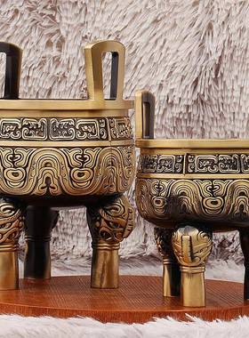 摆件仿古千秋克鼎鼎家居店铺A-04805开业装铜足饰宗庙老物件三金