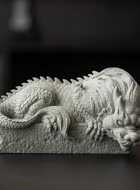 仿青石蟠龙园抱鱼装饰摆件艺茶室缸石水景造景麒麟ZBY--038貔貅镇