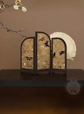 面中古风墨饰竹小屏风F98HTSJ9式桌摆件新中茶桌家居边柜斗柜装品