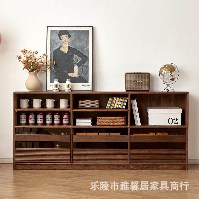 北美黑胡桃木边柜北欧樱桃木全实木落地矮书柜复古客厅格子收纳柜,淘宝优惠券,粉丝福利购,淘宝优惠卷