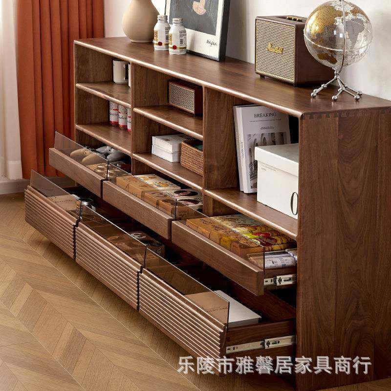 北美黑胡桃木边柜北欧樱桃木全实木落地矮书柜复古客厅格子收纳柜,淘宝优惠券,粉丝福利购,淘宝优惠卷