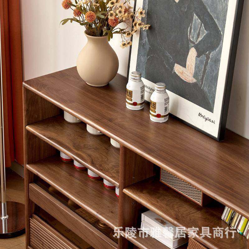 北美黑胡桃木边柜北欧樱桃木全实木落地矮书柜复古客厅格子收纳柜,淘宝优惠券,粉丝福利购,淘宝优惠卷