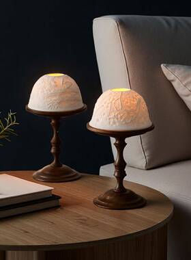 中古风桃胡烛台带骨瓷通风LIY罩蜡烛木台薰装饰品烛光香蜡烛餐桌