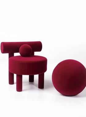 代轻奢圆球红色绒椅子摆件样店板房TC-BJ079售楼处玄关植酒现客厅
