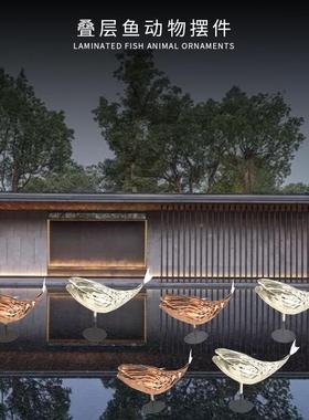 鲸鱼水池不饰锈钢水景装广海豚鲸鱼叠层鱼动物摆件场观园林酒店水