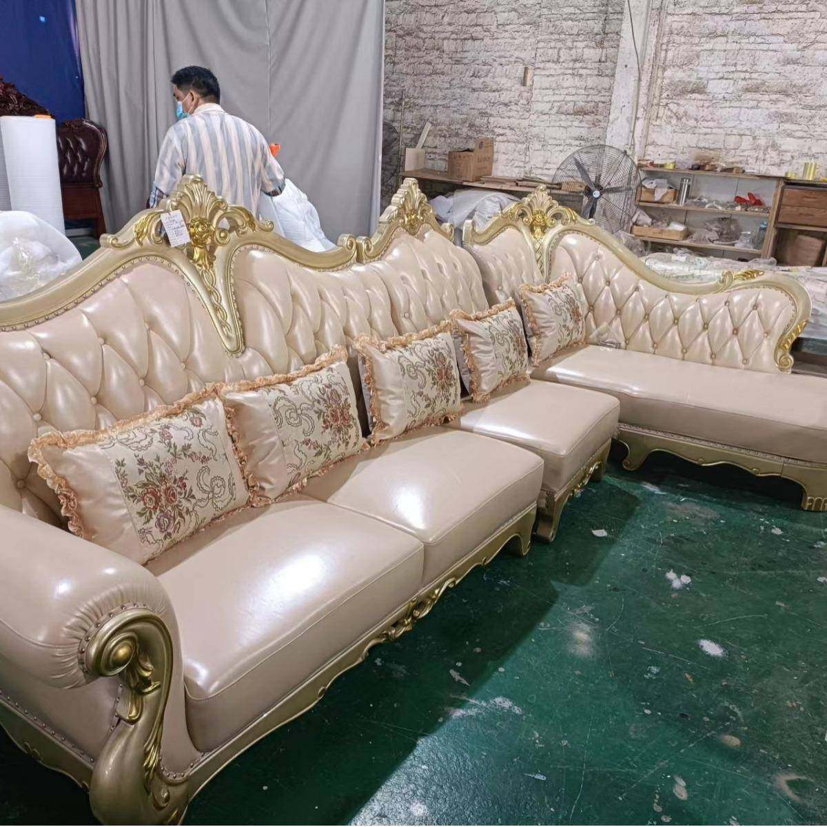 欧式真皮转角组合沙发实木雕花奢华小户型贵妃位全屋套装家具金色,淘宝优惠券,粉丝福利购,淘宝优惠卷