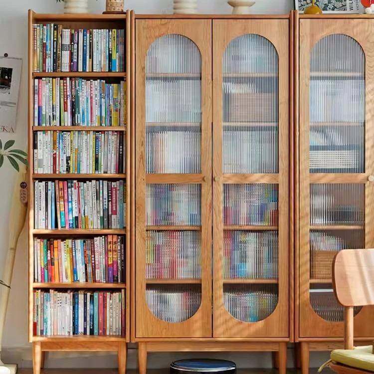 北欧实木书柜家用小户型带玻璃门靠墙书橱办公室简约落地储物书架,淘宝优惠券,粉丝福利购,淘宝优惠卷