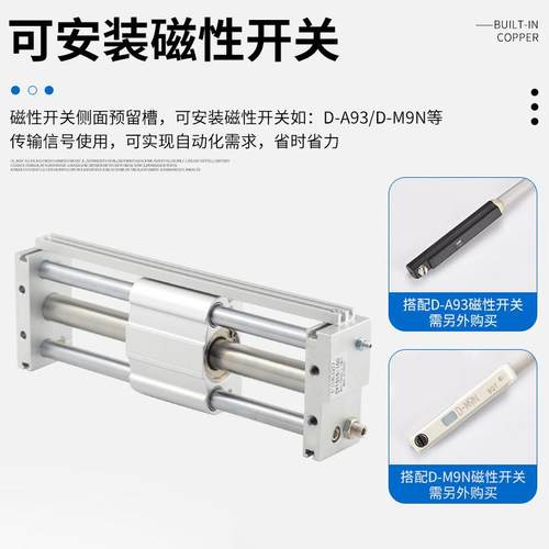 CY1S无杆气缸长行程气动磁偶式滑台RMT10/15/20/25/32/40*100/200 - 图1